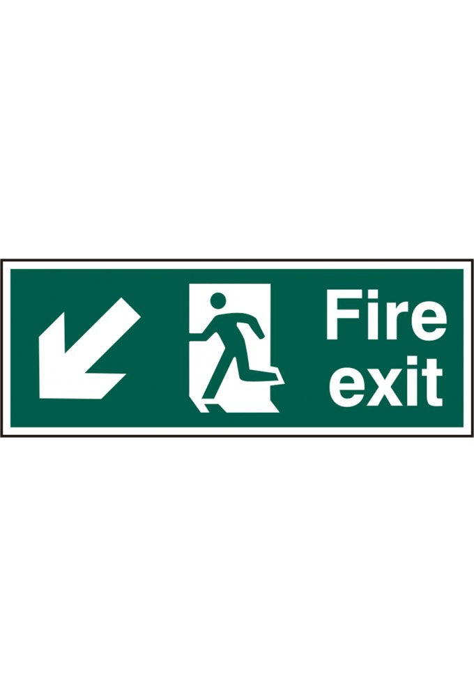 BSS12109 Fire Exit Man Arrow Down Left Sign PVC Version