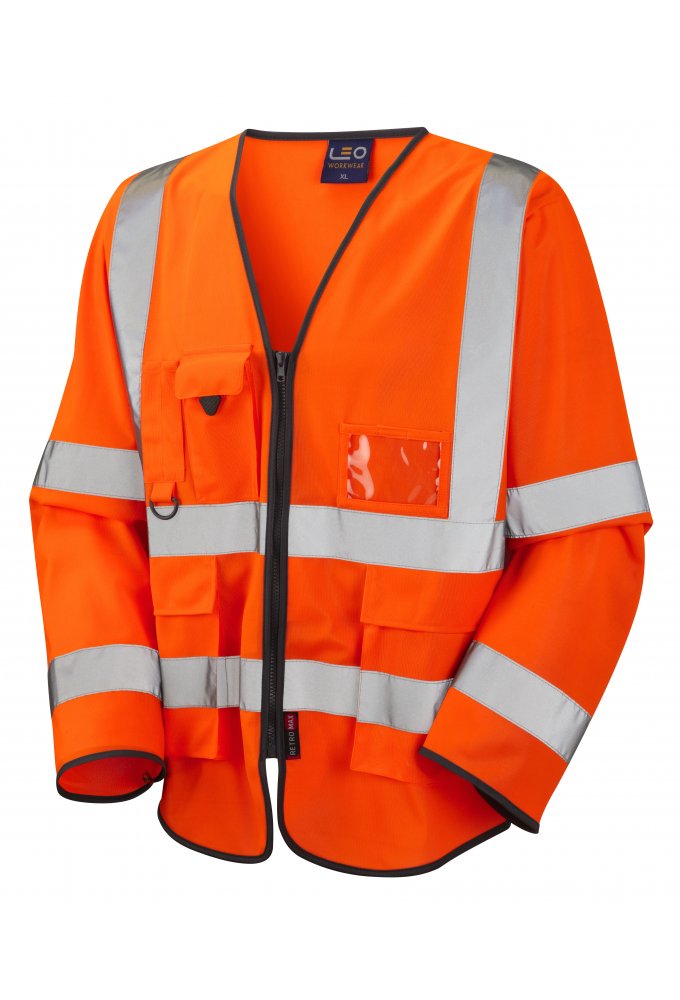 S12-O Wrafton orange Executive Hi Vis Long Sleeved Vests (XSmall To 6XL) RIS 3279 TOM