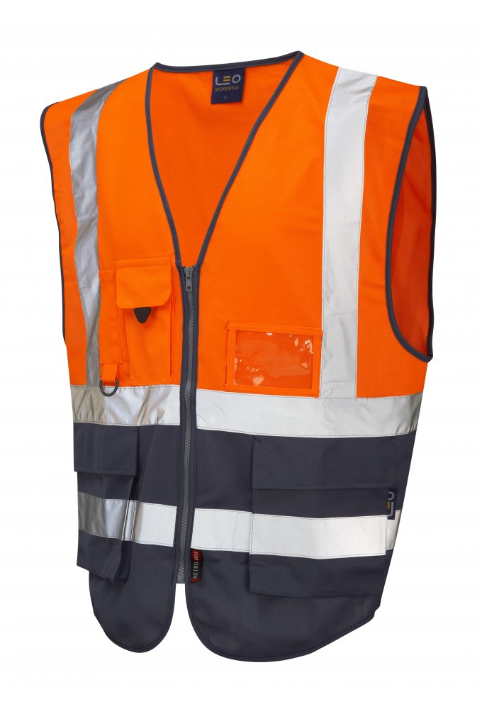 W11-O/NV Lynton Executive Orange Navy Two Tone Hi Vis Vests (XSmall To 6XL)