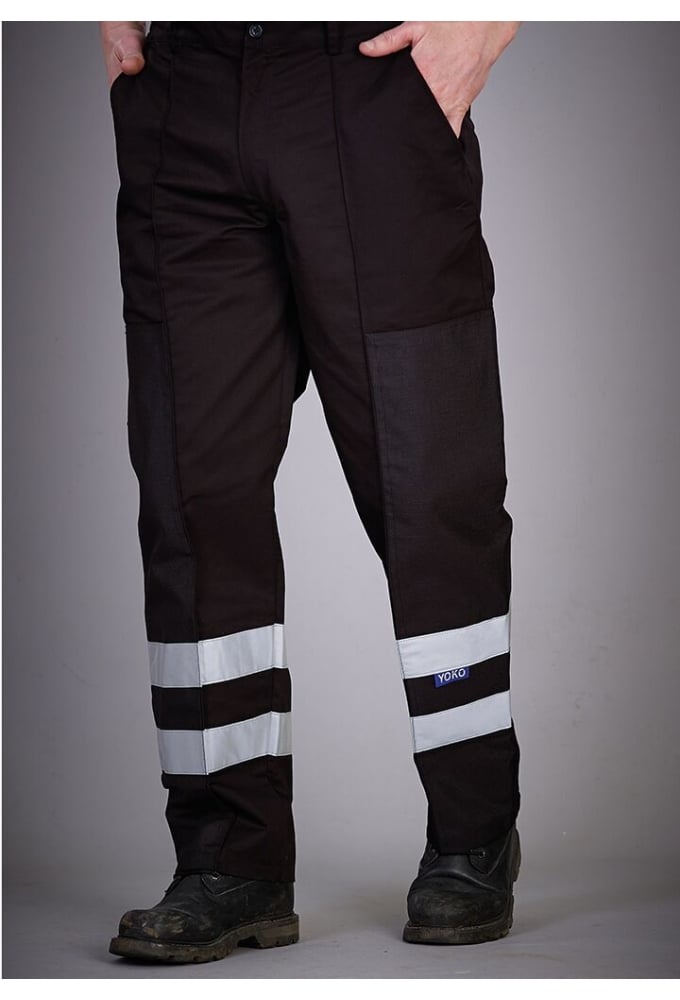 YK074BL Reflective Polycotton Ballistic Trousers Black (28 to 48 Waist) Reg and Tall Leg