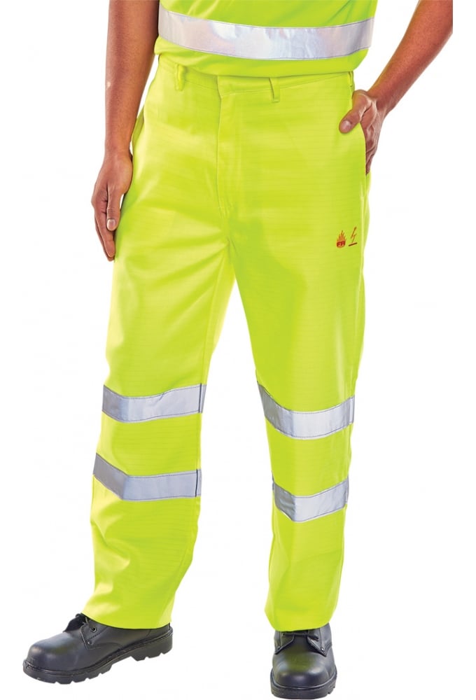 Flame Retardant Anti Static Hi Vis Trousers Yellow (28 To 48)