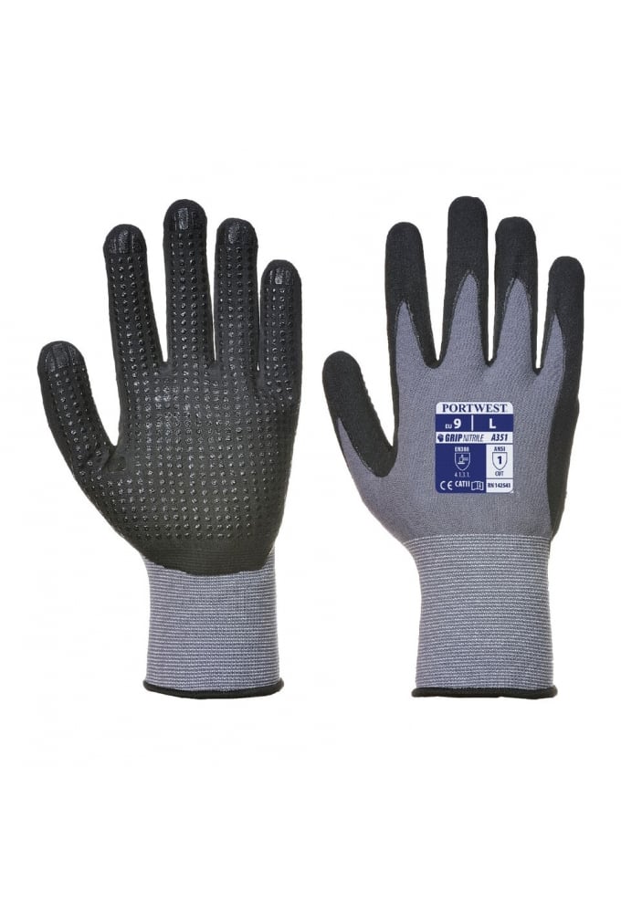A351 Portwest Dermiflex Plus PU Nitrile Foam Dotted Palm Glove (Size 7 to 12)