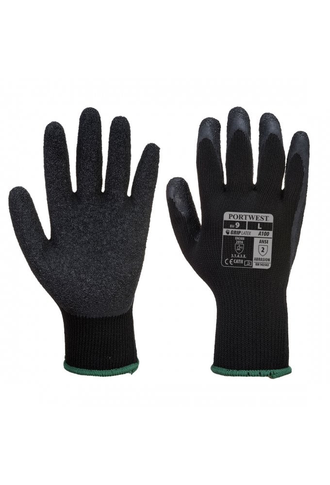 A100 Portwest Grip Glove Latex Palm (Size 7 to 11) 5 COLOURS