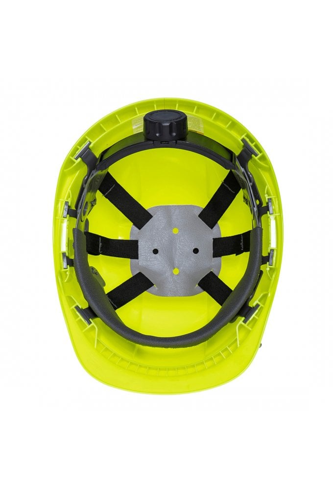 PS55 - Portwest Endurance Plus Helmet Vented Ratchet with 6 Point Harness 4 Point Chin Strap Yellow