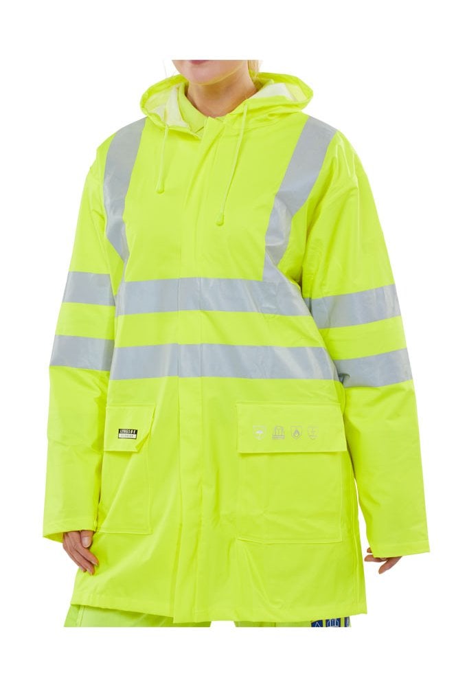 CFRLR55SY Flame Retardant Hi Vis Waterproof Jacket - Yellow (Small To 5XL)
