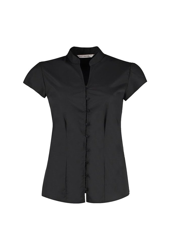 KK727 Womens Continental Mandarin Cap Sleeve Blouse (Size 8 to Size 20) 2 COLOURS