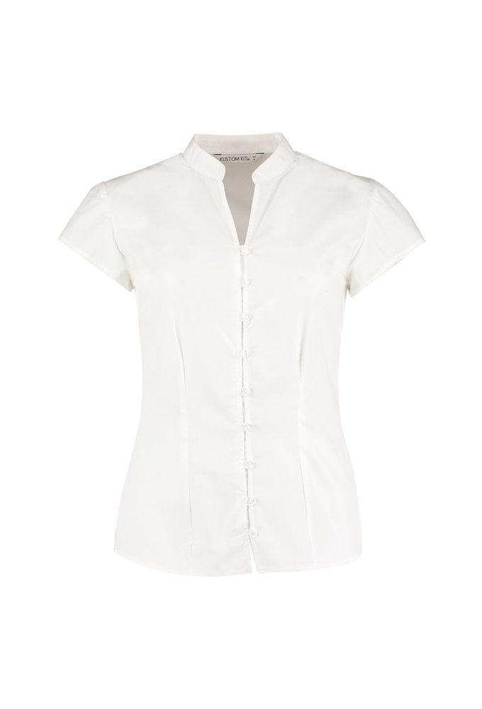 KK727 Womens Continental Mandarin Cap Sleeve Blouse (Size 8 to Size 20) 2 COLOURS