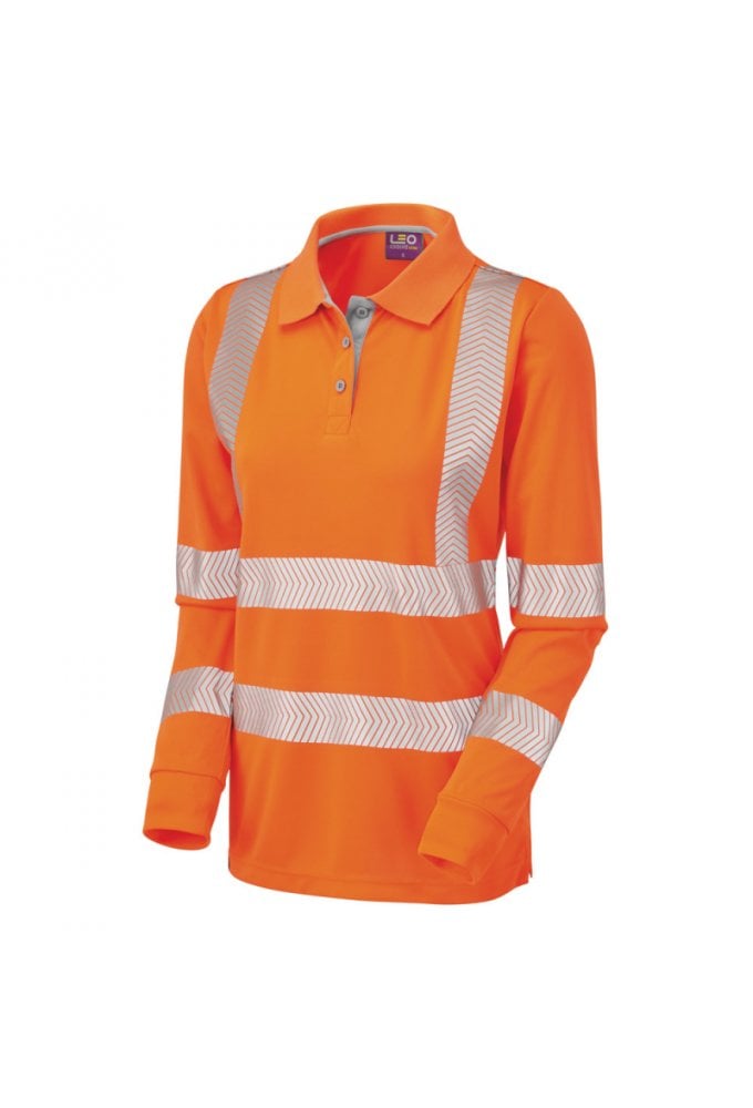 PL08 Pollyfield ISO 20471 Class 2 Coolviz Ultra Women's Sleeved Polo Shirt Orange (XSmall to 6XLarge)