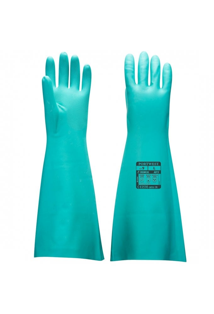 A813 Portwest 48CM Extended Length Nitrile Gauntlet 4 SIZES