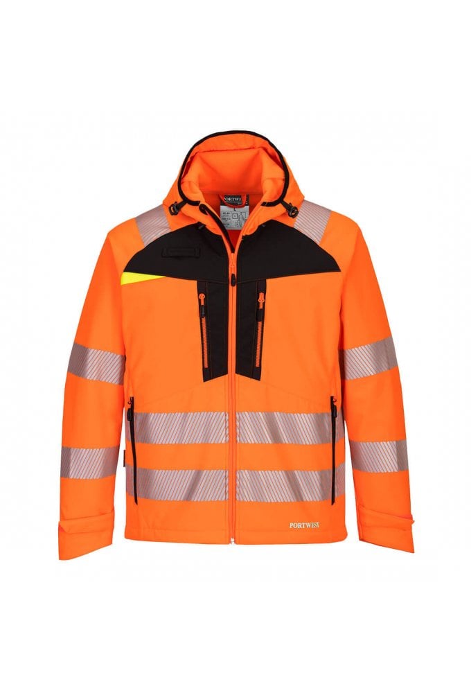 DX475 -Portwest DX4 Hi-Vis Softshell Breathable Waterproof Windproof - (Small - 4XL) 2 COLOURS RIS 3279 TOM In Orange