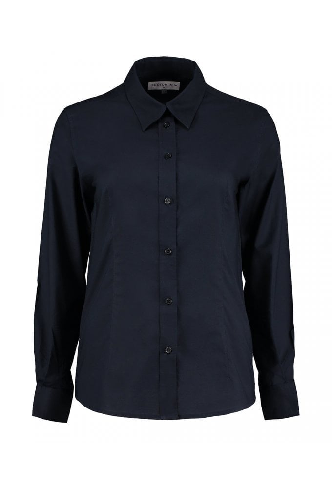 KK361 Womens Workplace Oxford Long Sleeved Blouse (Size 8 To 20) 4 COLOURS