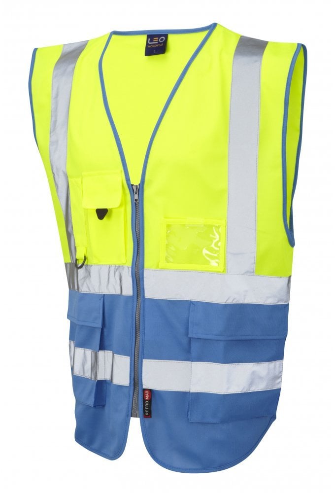 W11-Y/DS Lynton Executive Yellow Deep Sky Two Tone Hi Vis Vests (XSmall To 6XL)
