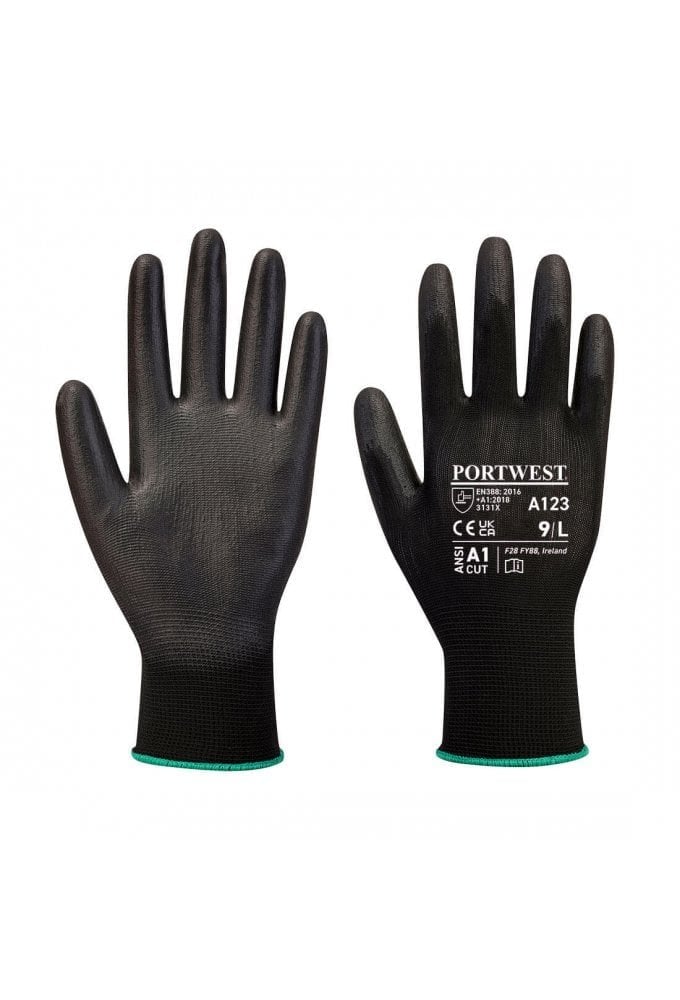A123 - Portwest PU Palm Glove Latex Free - Full Carton 144 (From £0.66 Per Pair)