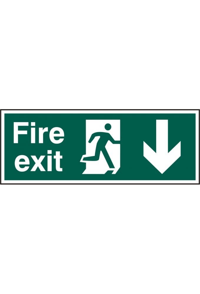 BSS12097 Fire Exit Man Arrow Down Sign PVC Version