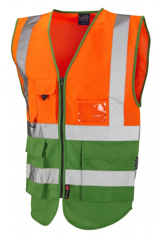 W11-O/GN Lynton Executive Orange Green Two Tone Hi Vis Vests (XSmall To 6XL)