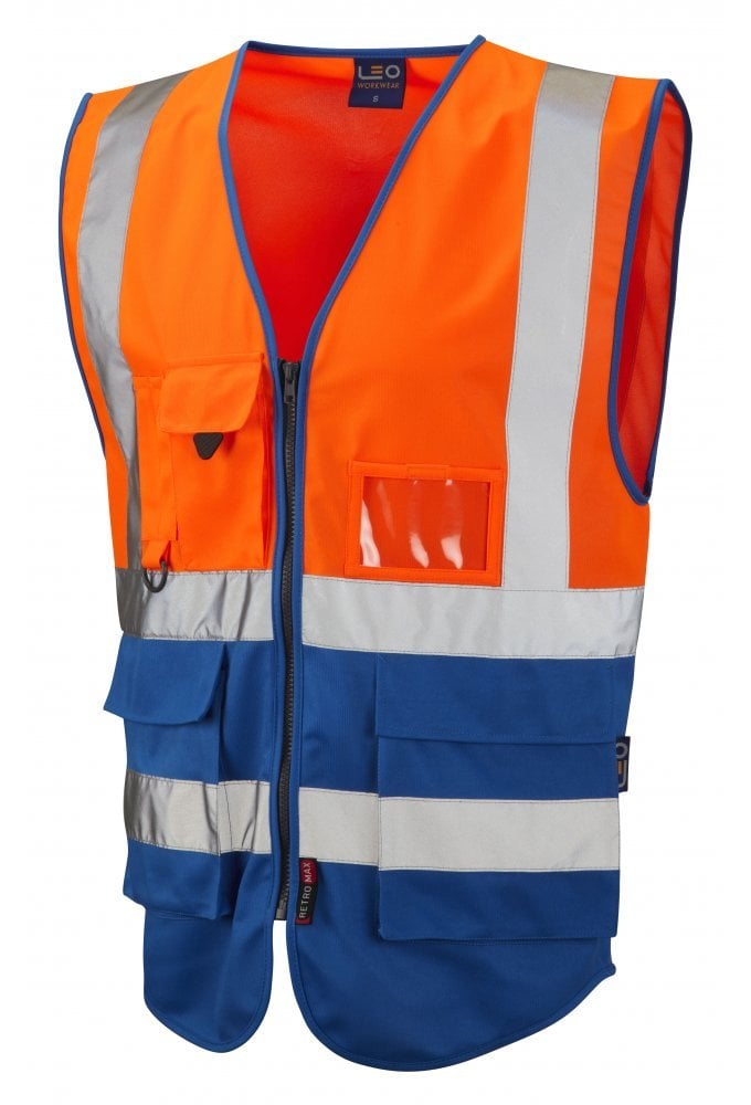 W11-O/RO Lynton Ececutive Orange Royal Two Tone Hi Vis Vests (XSmall To 6XL)