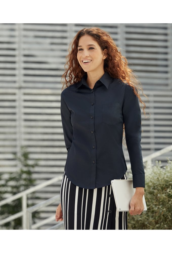 SS012 Lady-Fit Poplin Long Sleeved Shirt (XS To 3XL) 5 COLOURS