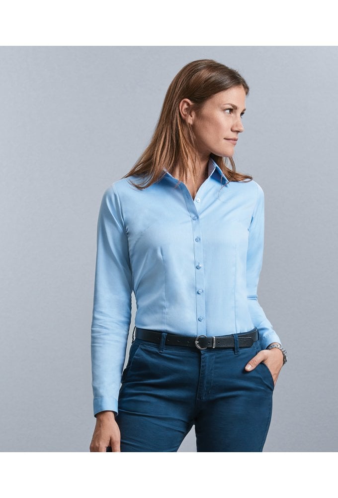 J962F Women's long sleeve herringbone shirt (Xsmall to 3Xlarge) 2 COLOURS