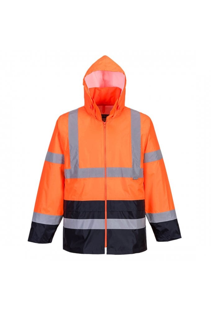Portwest H443 - Hi-Vis Contrast Classic Rain Jacket (Small to 3XLarge) 3 COLOURS RIS 3279 TOM In Orange