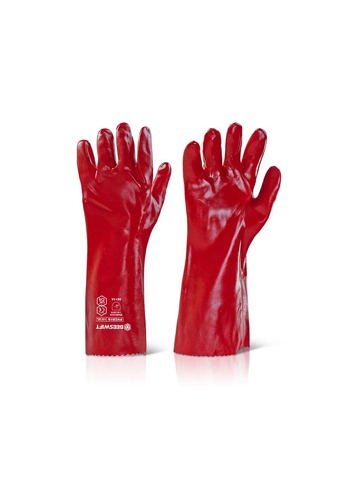 PVC GAUNTLET RED 16" (40cm) overall length. PACK SIZE 10 PAIRS