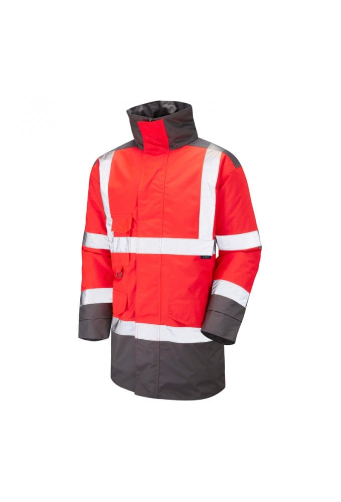 A01-RD/GR Leo Workwear Tawstock ISO 20471 Class 3 Anorak Red/Grey Size Small-6XL