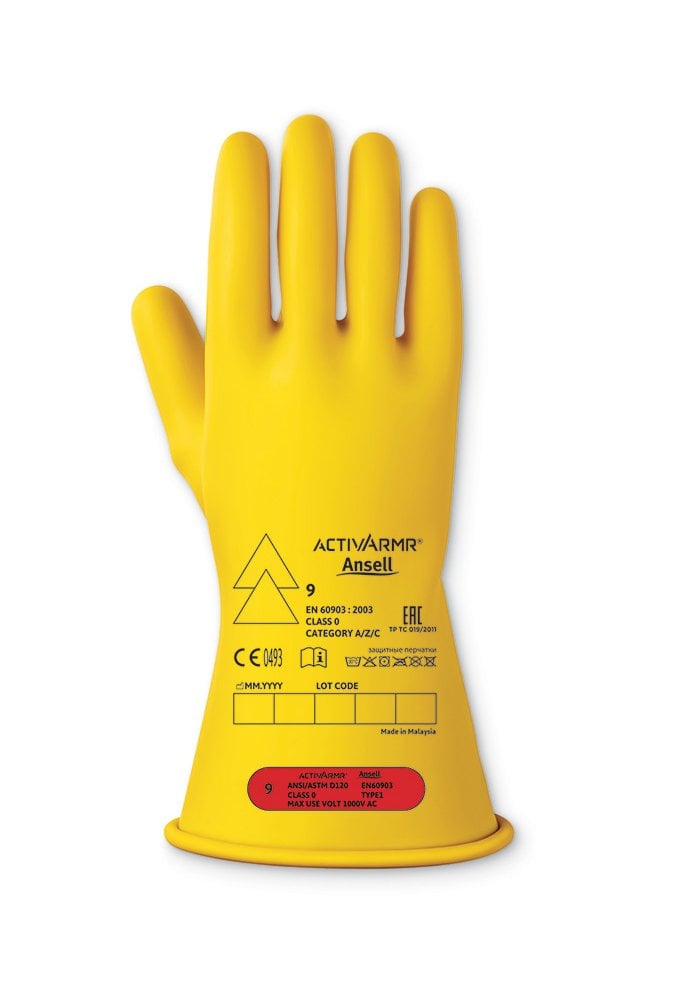 LOW VOLT ELECTRICAL INSULATING GLOVE (CLASS 0) 11 INCH (SIZE M-2XL)
