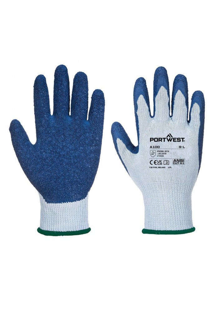 A100 Portwest Grip Glove Latex Palm (Size 7 to 11) 5 COLOURS