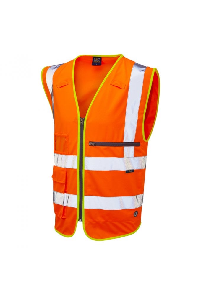 Leo Workwear W24-O Foreland ISO 20471 Cl 2 Superior Waistcoat with Tablet Pocket Orange