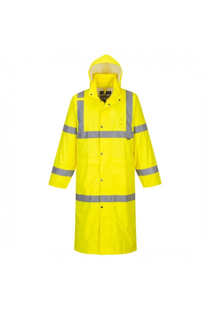H445 Portwest Hi Vis Long Rain Coat 122CM (Small to 3Xlarge)