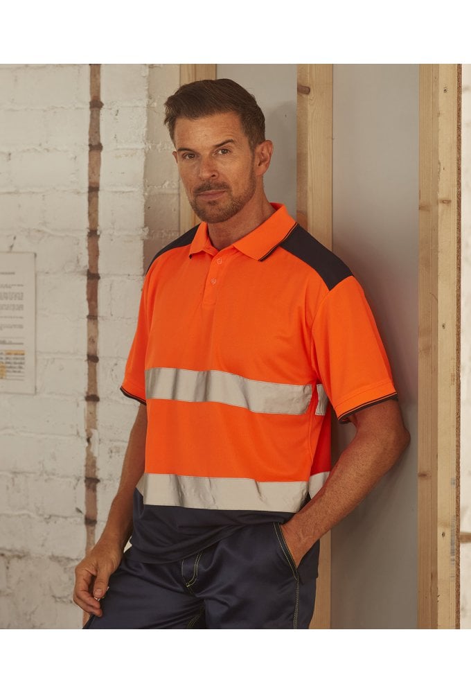 YK104 Hi-vis Berathable Two Tone Polo (Small to 3XLarge) 2 COLOURS RIS 3279 TOM In Orange / Navy