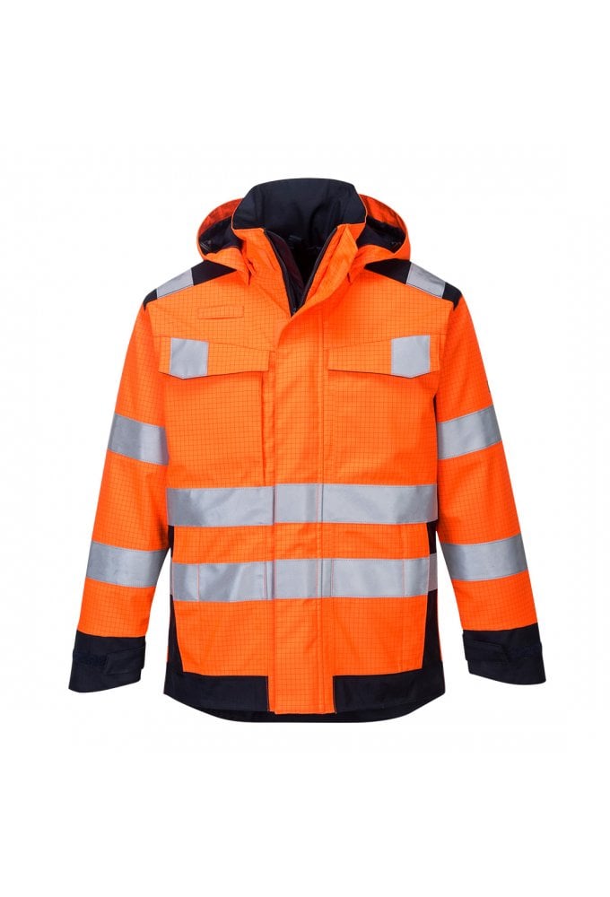 MV70 - Portwest Modaflame Rain Multi Norm Arc Jacket (Small to 4XLarge) 2 Colours RIS 3279 TOM Orange / Navy Only