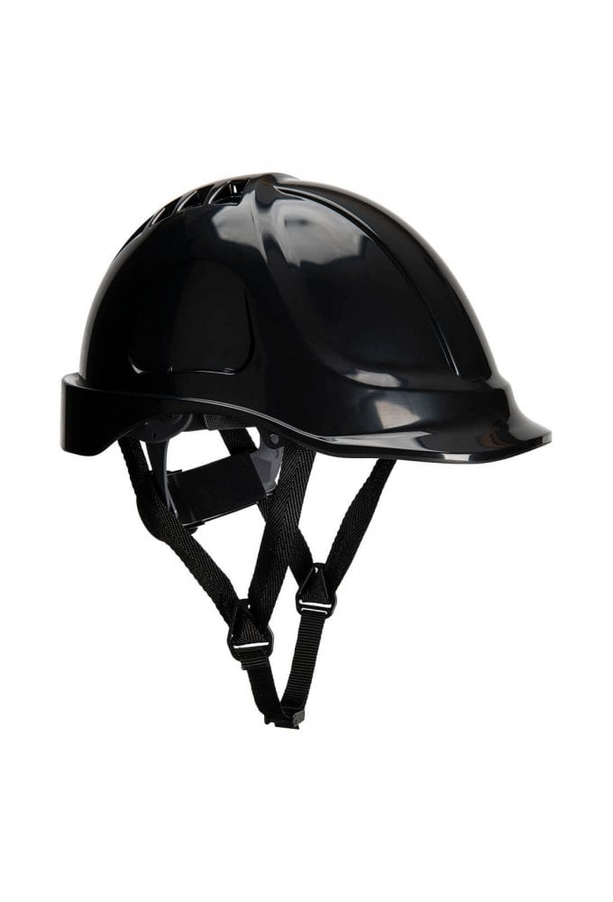 PS55 - Portwest Endurance Plus Vented Ratchet Helmet 6 Point Harness 4 Point Chin Strap BLACK