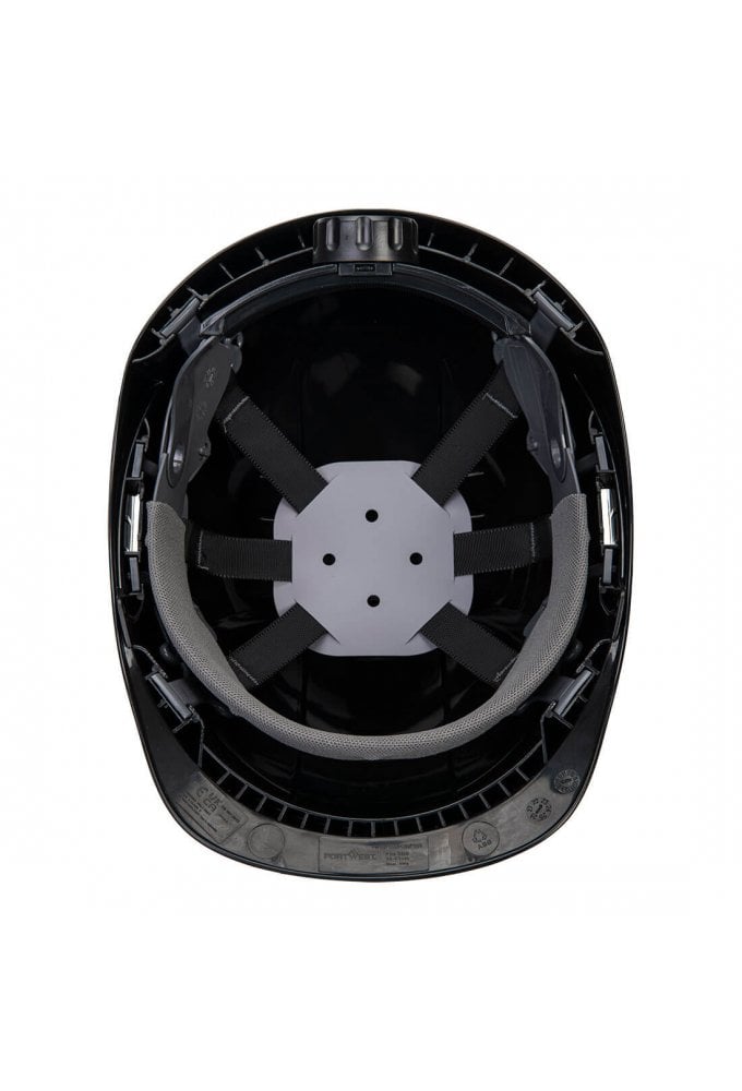 PS55 - Portwest Endurance Plus Vented Ratchet Helmet 6 Point Harness 4 Point Chin Strap BLACK