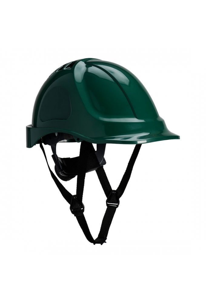PS55 - Portwest Endurance Plus Vented Ratchet Helmet 6 Point Harness 4 Point Chin Strap GREEN