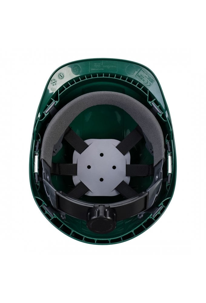 PS55 - Portwest Endurance Plus Vented Ratchet Helmet 6 Point Harness 4 Point Chin Strap GREEN