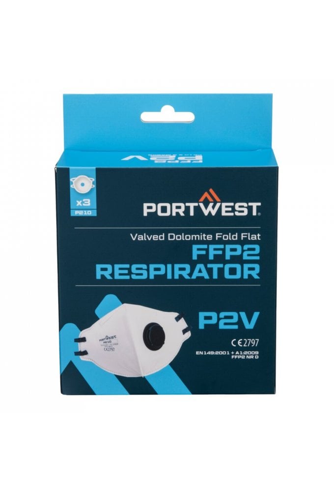 FFP2 Valved Dolomite Fold Flat Respirator (Pk3)