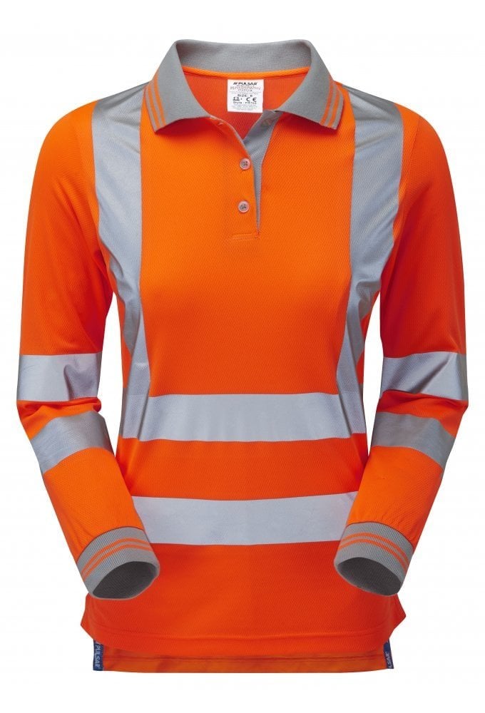 PR703 Pulsar PULSAR® Protect Women's High Visibility Long Sleeve Polo Shirt Orange