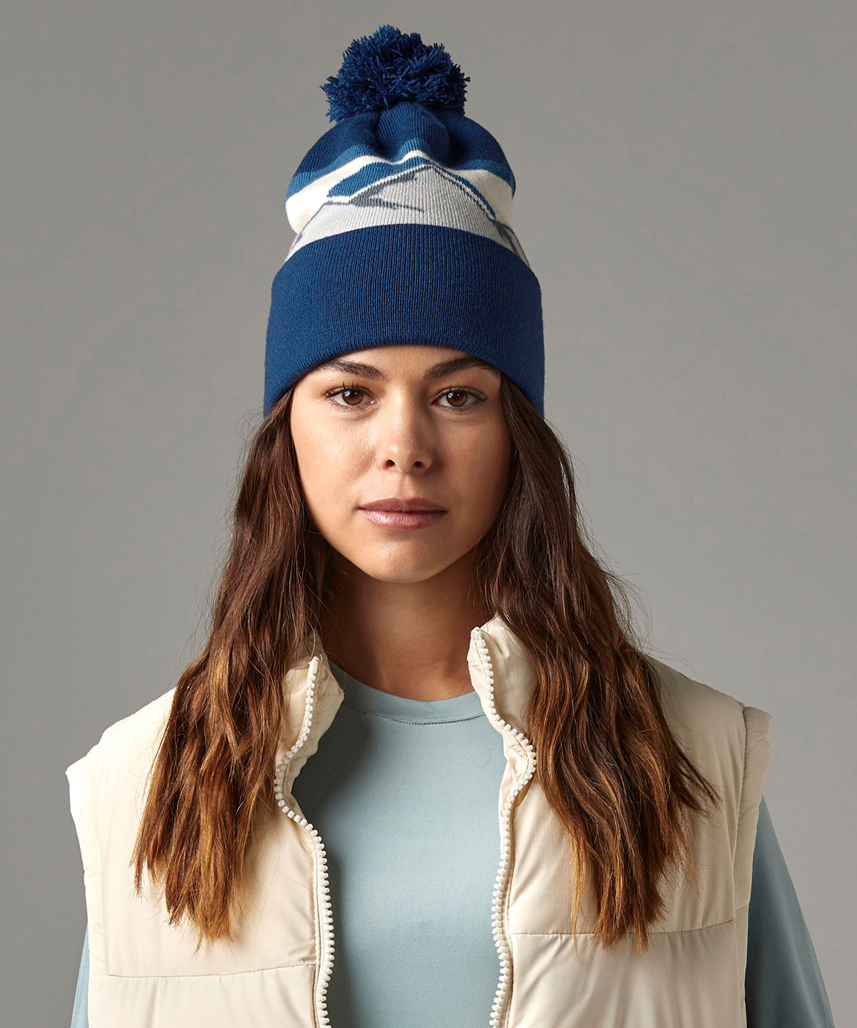 Mountain peaks pom pom beanie