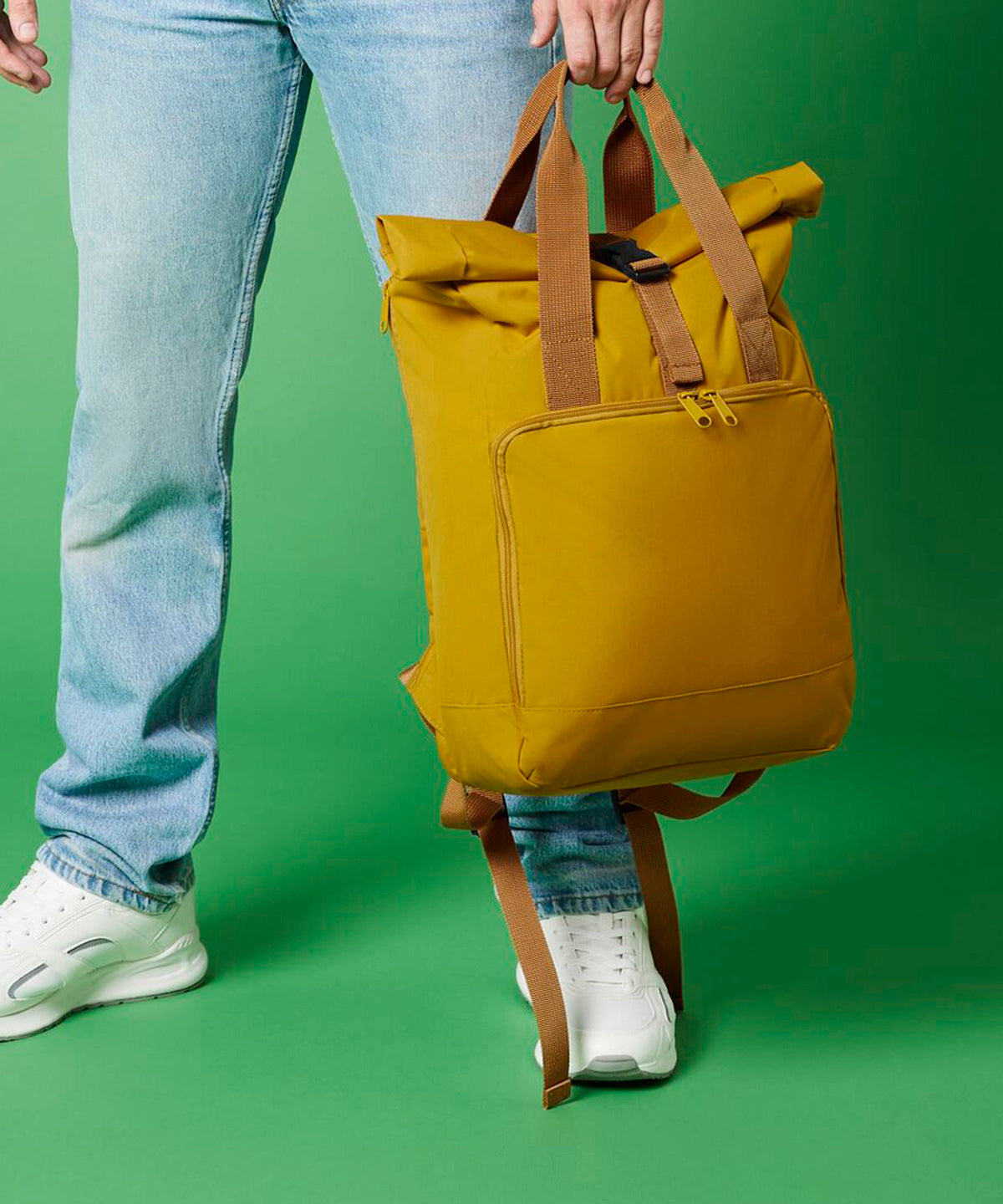 Recycled twin handle roll-top laptop backpack