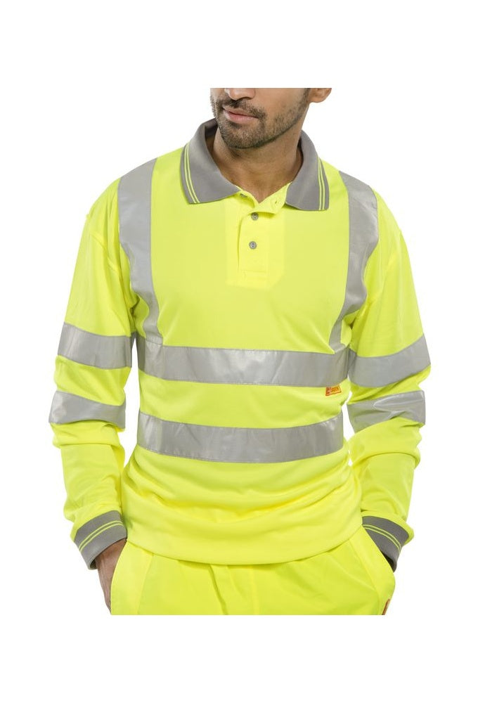 BPKSLSEN Beeswift Hi Visibility Long Sleeved Polo Shirt (Medium To 6XL) 2 COLOURS RIS 3279 Orange Only