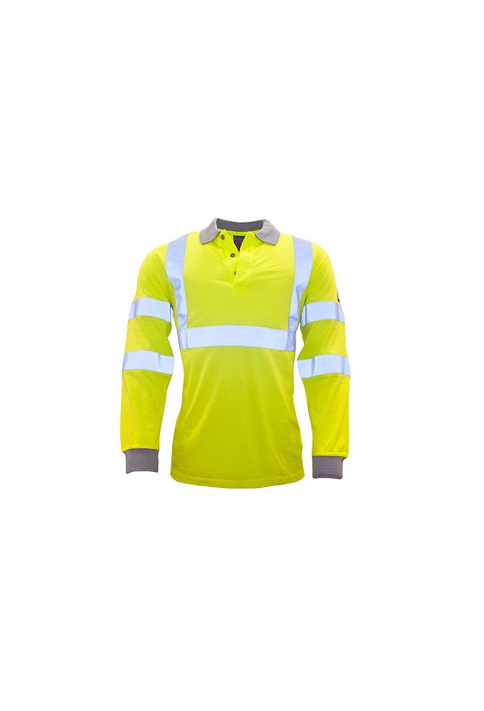 FR77 Flame-Resistant Anti-Static Hi-Vis Long Sleeved Polo Shirt (Small to 3XLarge)