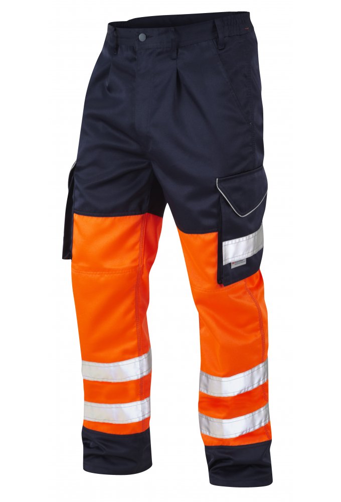 CT01-O/NV Class 1 Bideford Poly/Cotton Cargo Trousers Orange And Navy (28 TO 60 Waist) RIS 3279 TOM