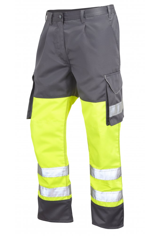 CT01-Y/GY Class 1 Bideford Poly/Cotton Cargo Trousers Grey Yellow  (28 TO 60 Waist)