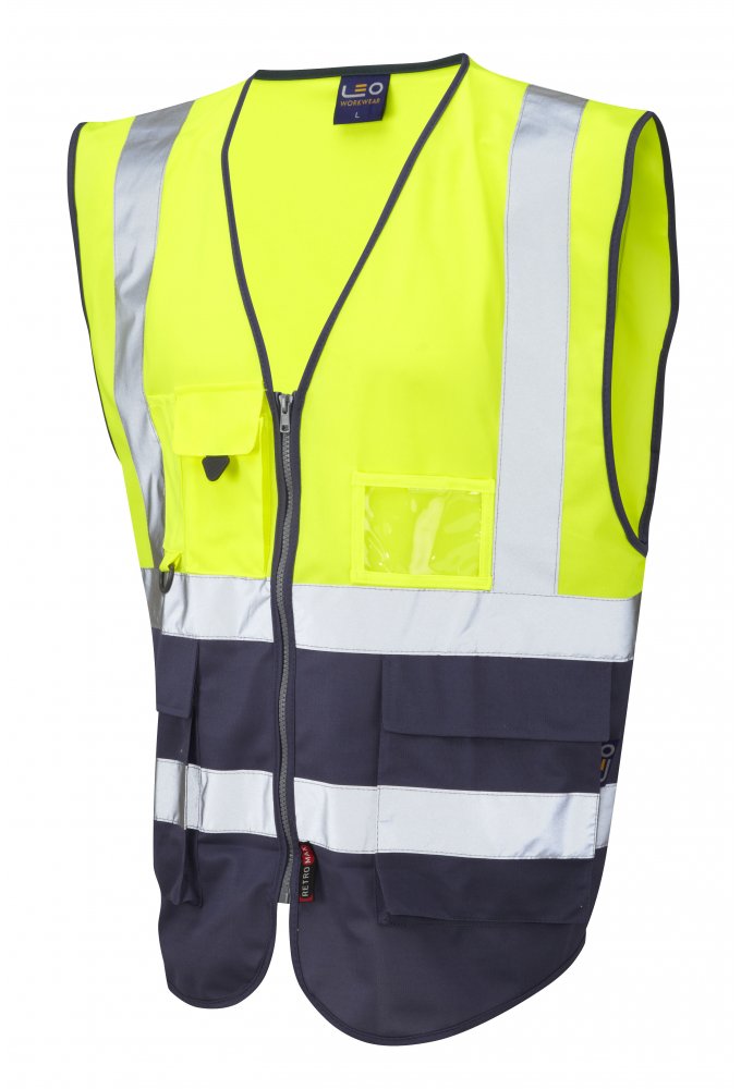 W11-Y/NV Lynton Executive Yellow Navy Two Tone Hi Vis Vests (XSmall To 6XL)
