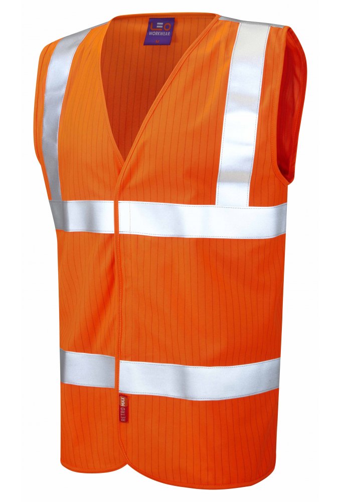 W19-O Flame Retardent Anti Static Orange Hi Vis Vests (Small To 6XL) RIS 3279 TOM Compliant