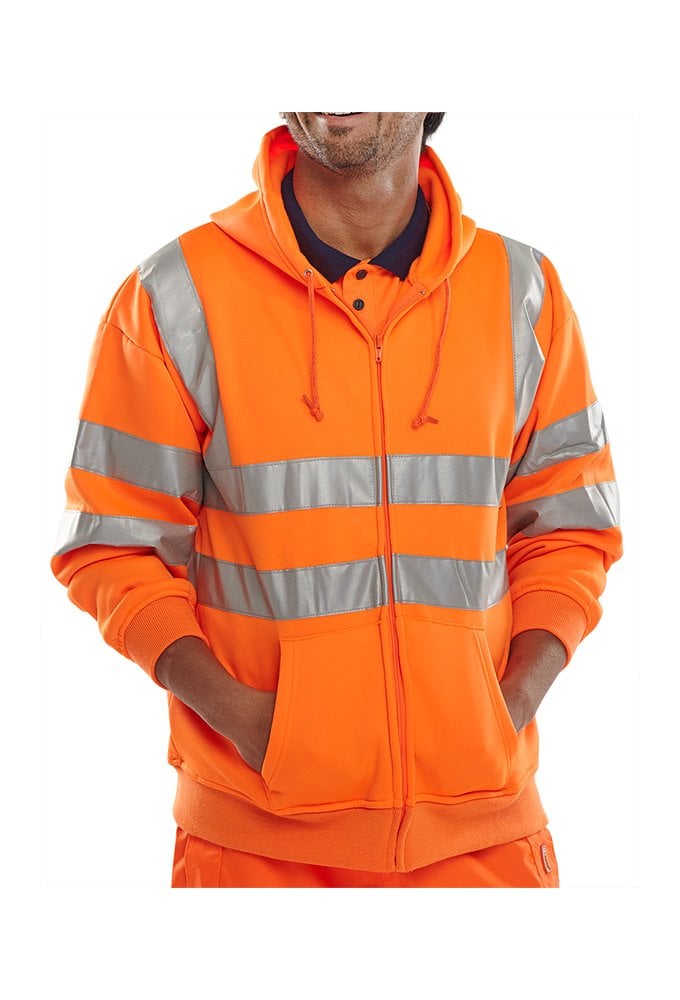 BSHSSEN Beeswift Hi-Visibility Full Zip Hooded Sweat Shirt (Small To 3XL) 2 COLOURS RIS 3279 Orange Only