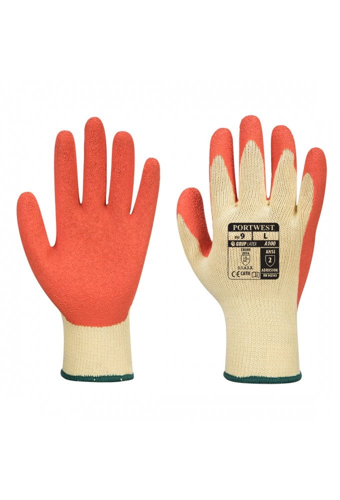 A100 Portwest Grip Glove Latex Palm (Size 7 to 11) 5 COLOURS