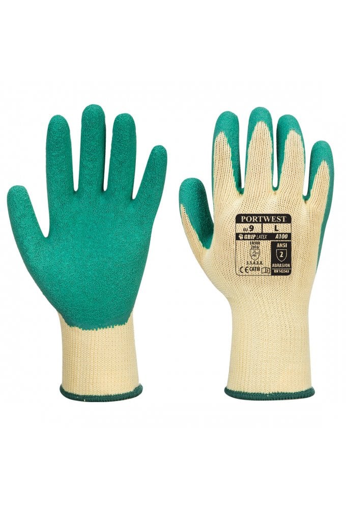 A100 Portwest Grip Glove Latex Palm (Size 7 to 11) 5 COLOURS