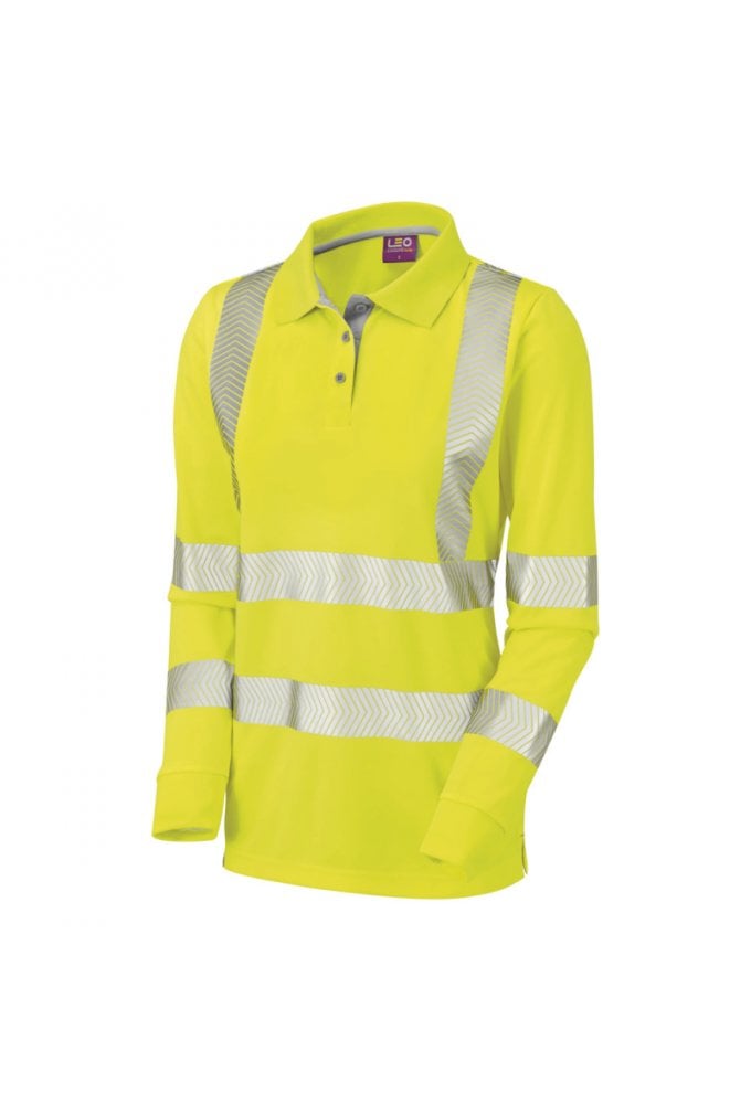 PL08 Pollyfield ISO 20471 Class 2 Coolviz Ultra Women's Sleeved Polo Shirt Yellow (XSmall to 6XLarge