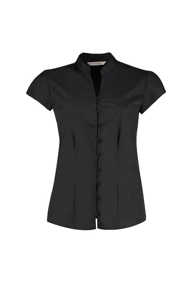 KK727 Womens Continental Mandarin Cap Sleeve Blouse (Size 8 to Size 20)  2 COLOURS